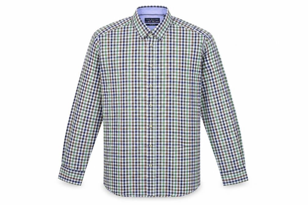 R B BOSTON Mens Blue Check   Button-Up Size XL
