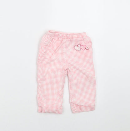 Additional front view of baby bruin girls’ pink check trousers, size 6-9, months