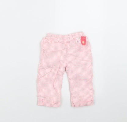 Back view of baby bruin girls’ pink check trousers, size 6-9, months