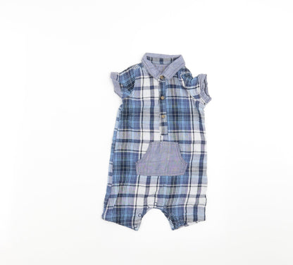 Preloved Matalan Baby Blue Plaid  Romper One-Piece Size 6-9 Months - Front