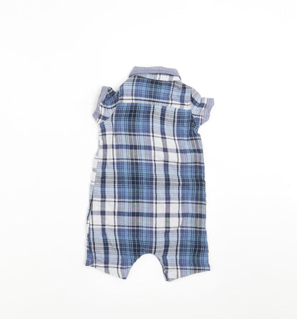 Preloved Matalan Baby Blue Plaid  Romper One-Piece Size 6-9 Months - Back