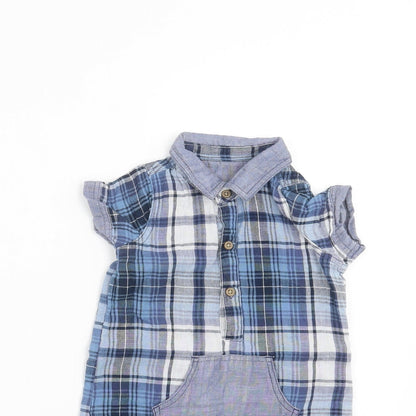 Preloved Matalan Baby Blue Plaid  Romper One-Piece Size 6-9 Months - Detail