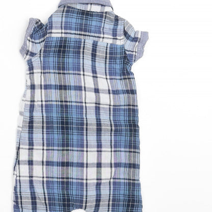 Preloved Matalan Baby Blue Plaid  Romper One-Piece Size 6-9 Months - Label