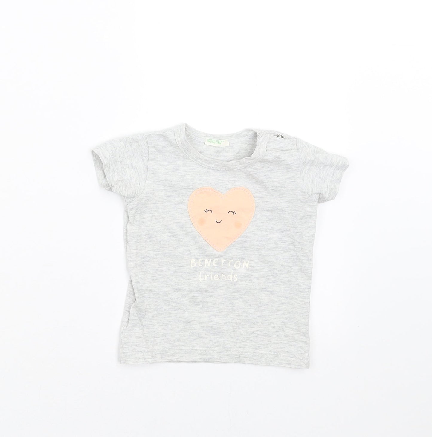 United Colors of Benetton Girls Grey   Basic T-Shirt Size 3-6 Months  - heart