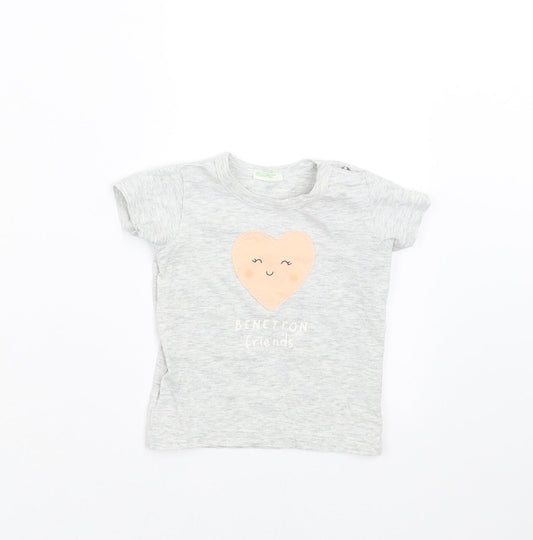 United Colors of Benetton Girls Grey   Basic T-Shirt Size 3-6 Months  - heart