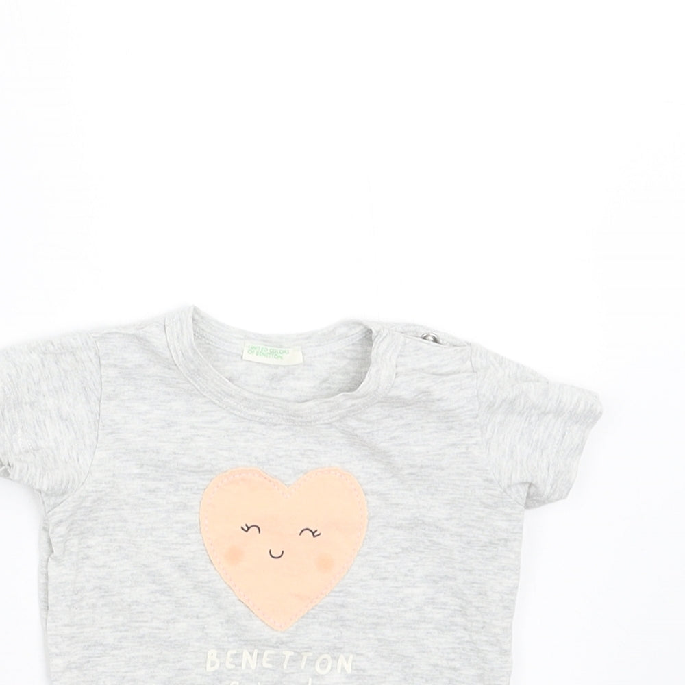 United Colors of Benetton Girls Grey   Basic T-Shirt Size 3-6 Months  - heart