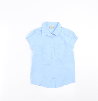 Additional front view of Next girls’ blue basic button-up, size 9, years - school
