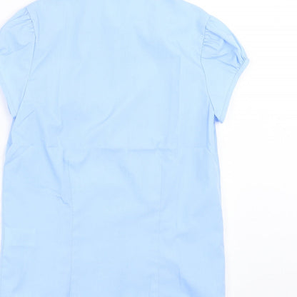 Brand and care label for Next girls’ blue basic button-up, size 9, years - school