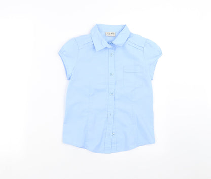 Additional front view of Next girls’ blue basic button-up, size 9, years - school