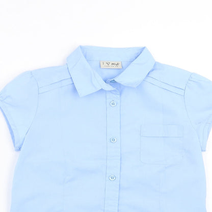 Close-up detail of Next girls’ blue basic button-up, size 9, years - school