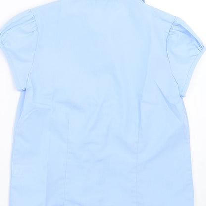 Brand and care label for Next girls’ blue basic button-up, size 9, years - school