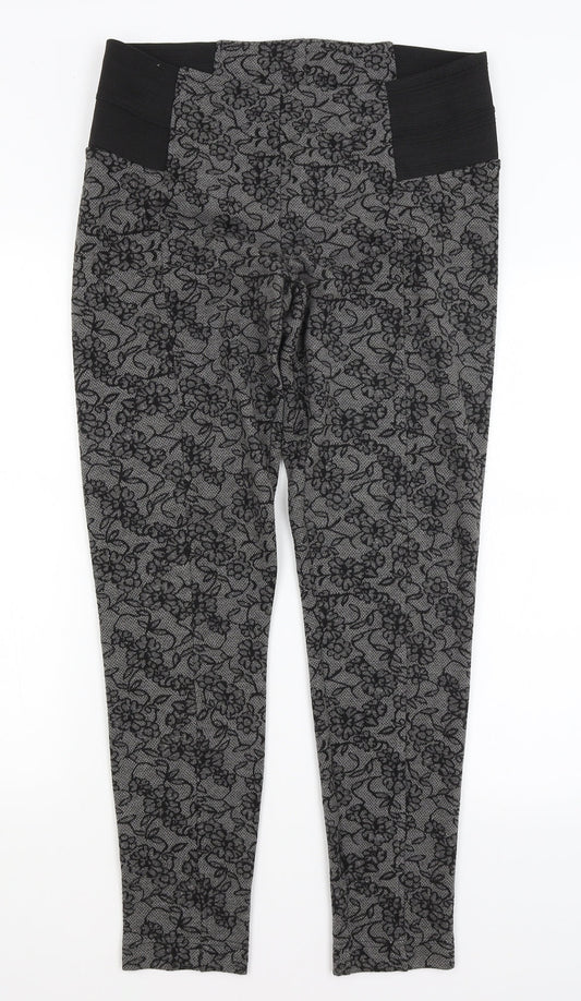 Fansa Womens Black Floral  Trousers  Size 12 L29.5 in