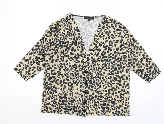 New Look Womens Orange Animal Print  Basic Button-Up Size S