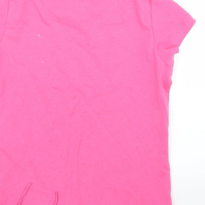 Brand and care label for Pepperts girls’ pink basic t-shirt, size 9, years