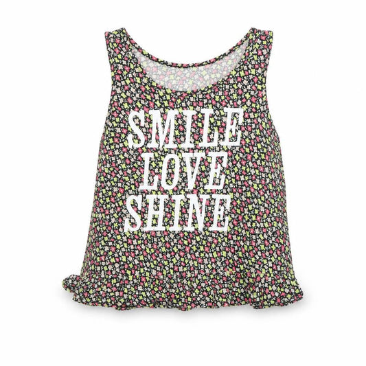 Front view of H&M girls’ pink floral basic tank, size 9, years