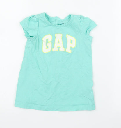 Additional front view of Gap girls’ green basic t-shirt, size 12, months
