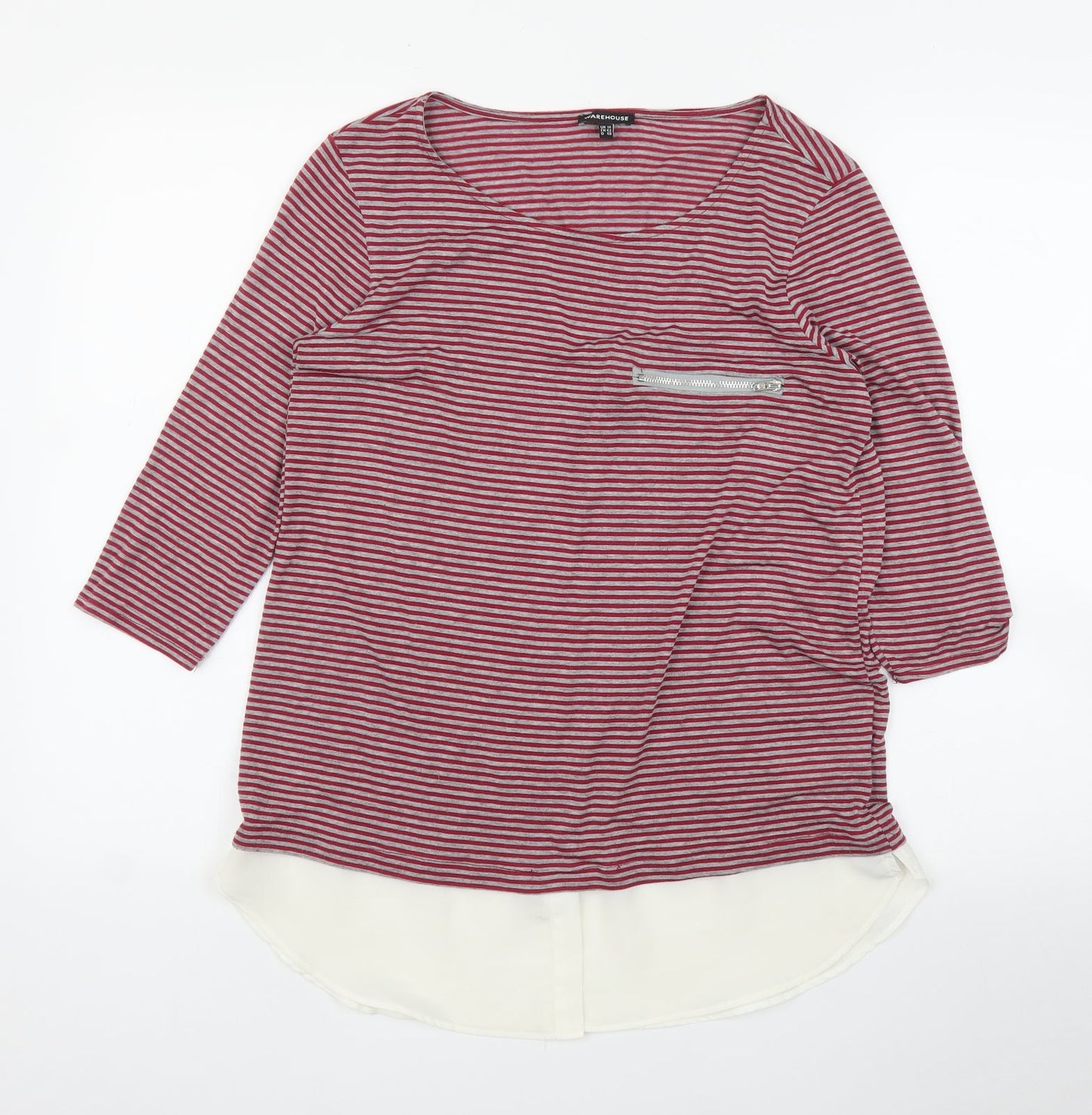 Warehouse Womens Red Striped  Basic Blouse Size 12