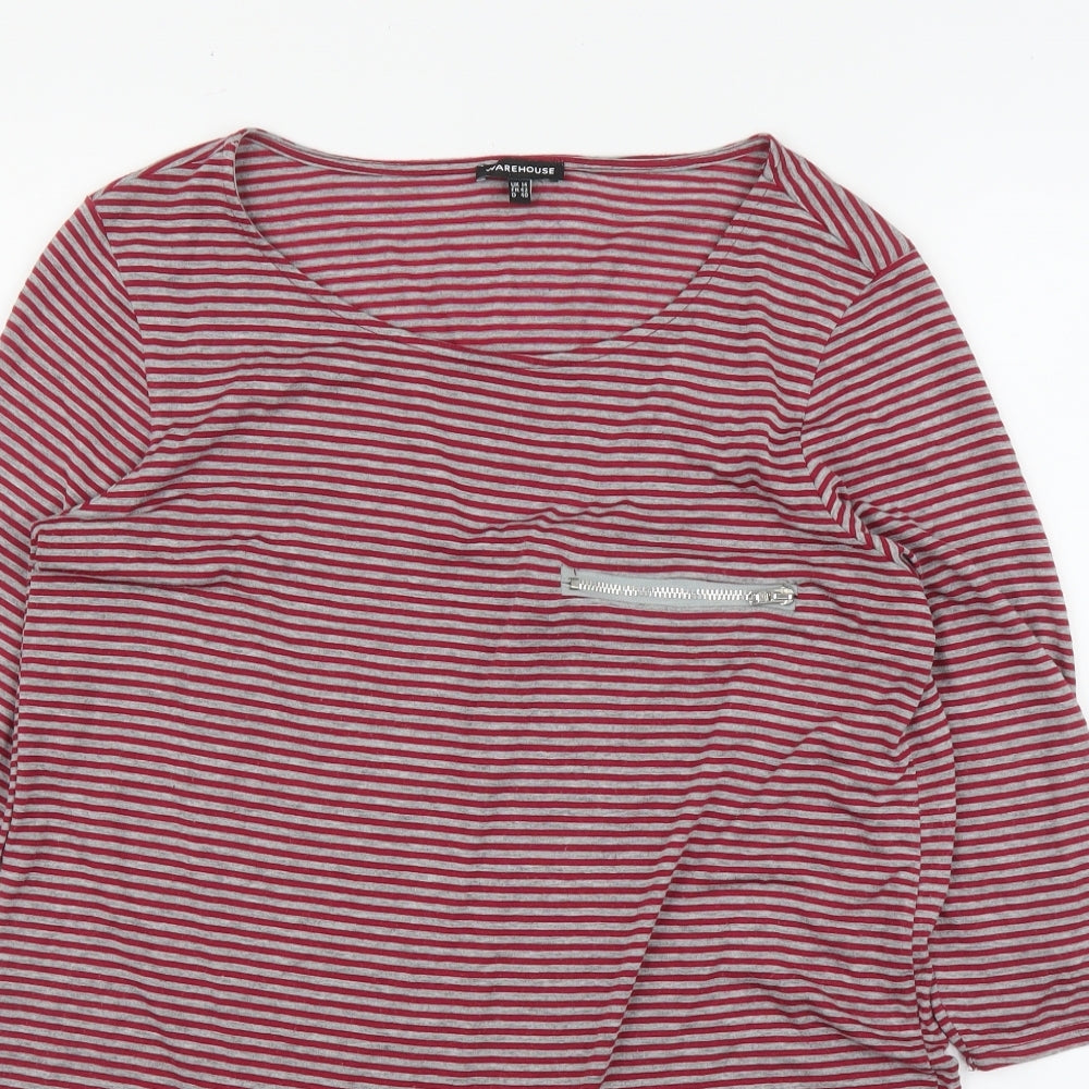 Warehouse Womens Red Striped  Basic Blouse Size 12
