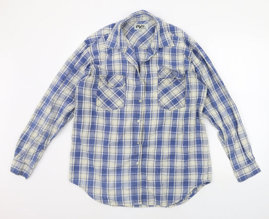 Moto Menswear Mens Blue Check   Button-Up Size 14