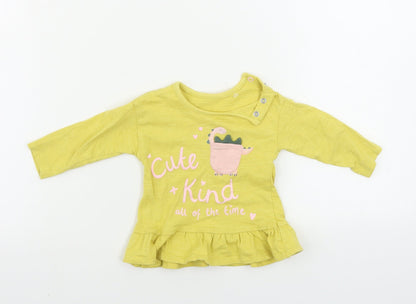 Front view of George girls’ yellow basic t-shirt, size 3-6, months
