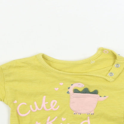 Close-up detail of George girls’ yellow basic t-shirt, size 3-6, months