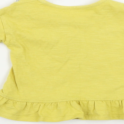 Brand and care label for George girls’ yellow basic t-shirt, size 3-6, months
