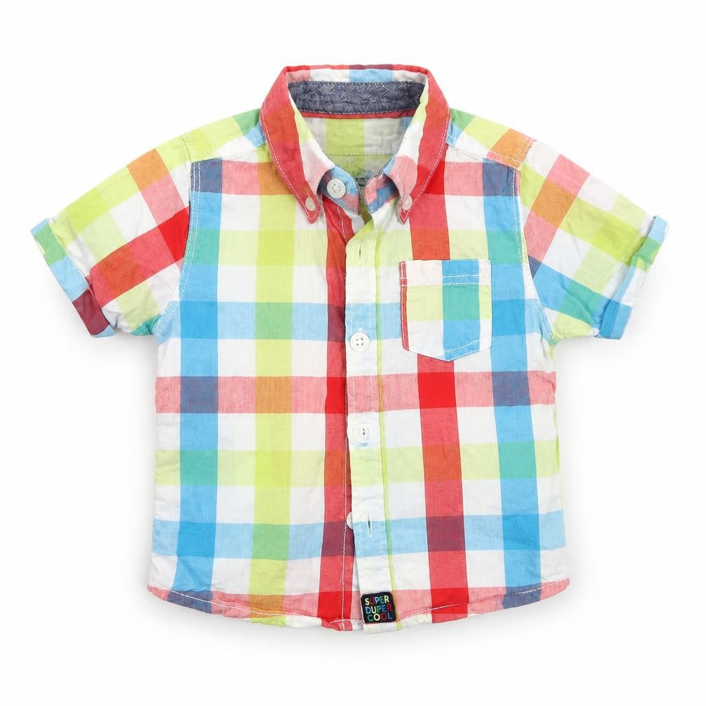 F&F Boys Blue Check  Basic Button-Up Size 3-6 Months