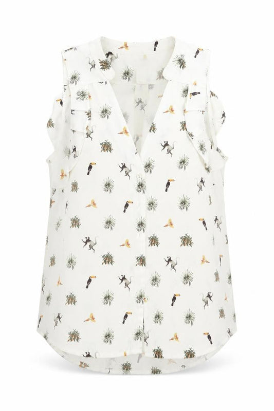H&M< Womens Ivory Animal Print  Basic Button-Up Size 6
