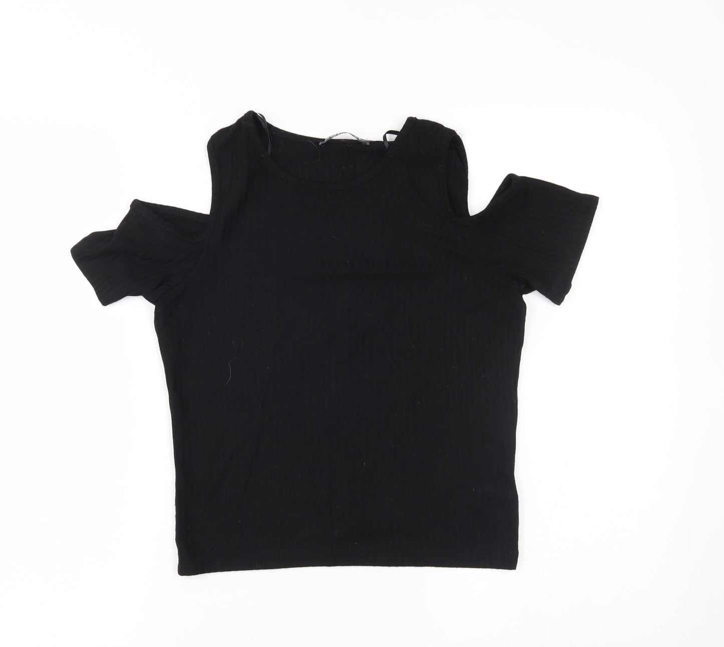 Select Womens Black   Basic T-Shirt Size 8  - shoulder slits