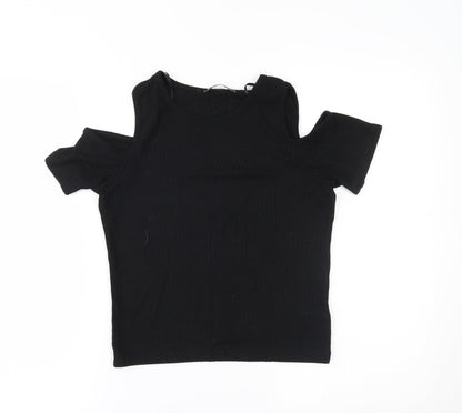 Select Womens Black   Basic T-Shirt Size 8  - shoulder slits