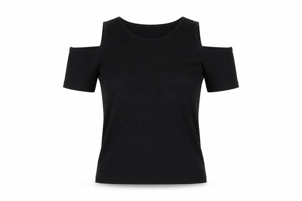 Select Womens Black   Basic T-Shirt Size 8  - shoulder slits
