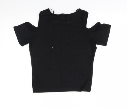 Select Womens Black   Basic T-Shirt Size 8  - shoulder slits
