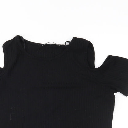 Select Womens Black   Basic T-Shirt Size 8  - shoulder slits