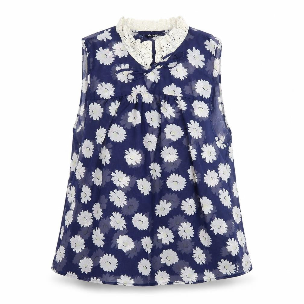 George Womens Blue Floral Mesh Basic Blouse Size 14