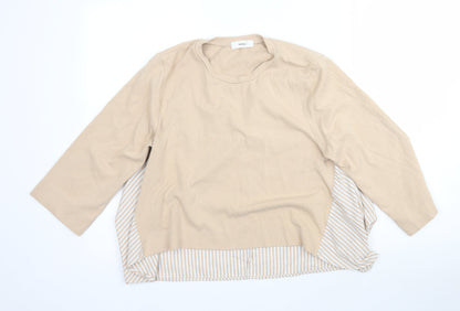 Preloved Namu Womens Beige Striped  Basic T-Shirt Size M - Front