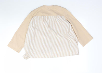 Preloved Namu Womens Beige Striped  Basic T-Shirt Size M - Back