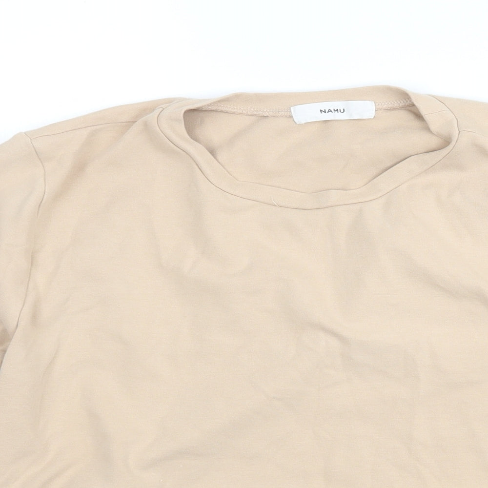 Namu Womens Beige Striped  Basic T-Shirt Size M