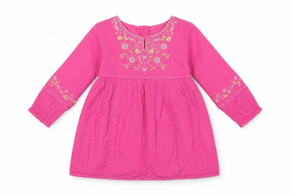 Front view of Butterfly girls’ pink floral shift, size 12-18, months
