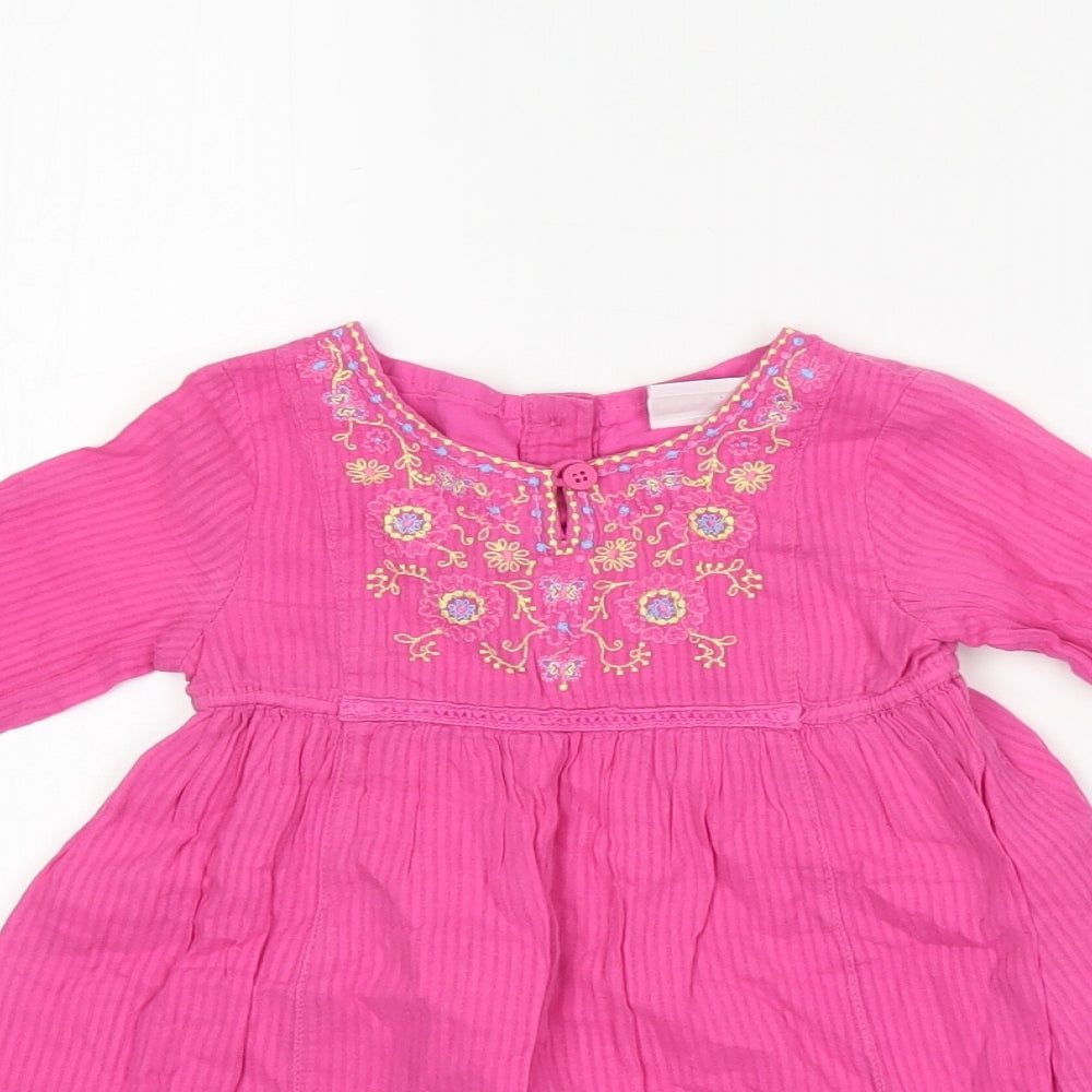 Close-up detail of Butterfly girls’ pink floral shift, size 12-18, months
