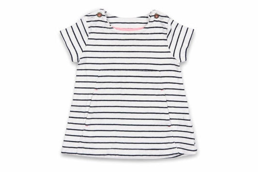 Front view of Next boys’ white striped pullover casual, size 3-6, months