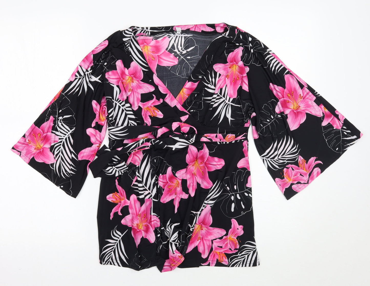 Preworn Womens Black Floral  Basic Blouse Size 12