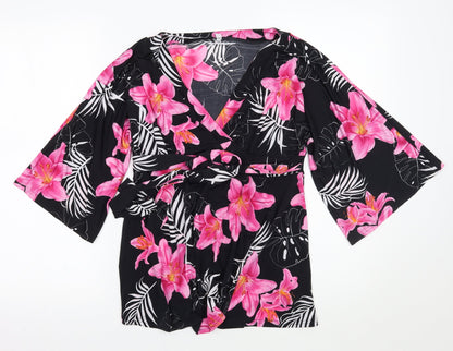 Preworn Womens Black Floral  Basic Blouse Size 12