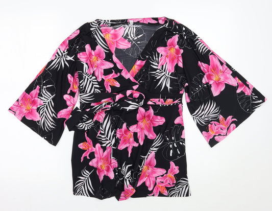 Preworn Womens Black Floral  Basic Blouse Size 12
