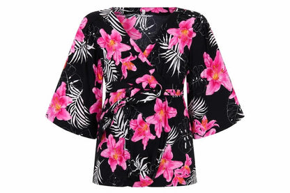 Preworn Womens Black Floral  Basic Blouse Size 12