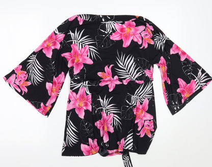 Preworn Womens Black Floral  Basic Blouse Size 12