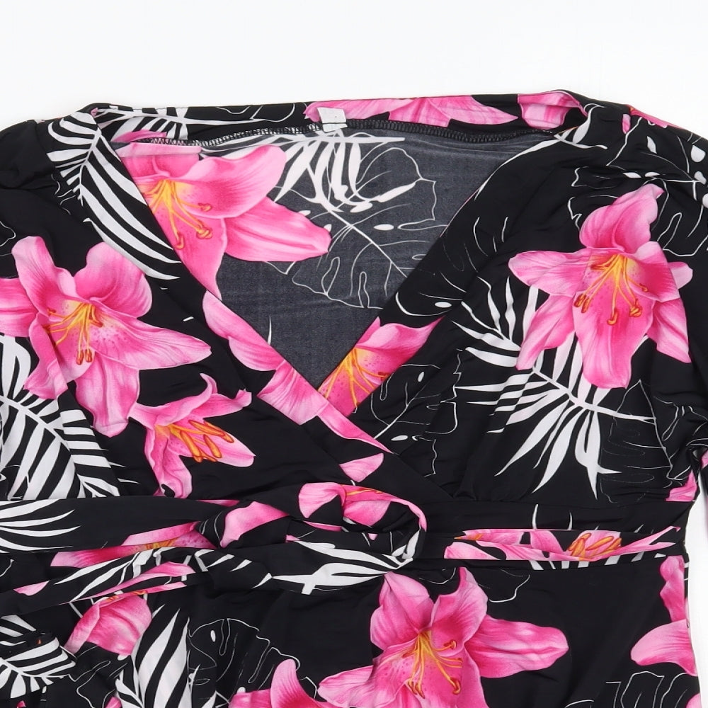 Preworn Womens Black Floral  Basic Blouse Size 12