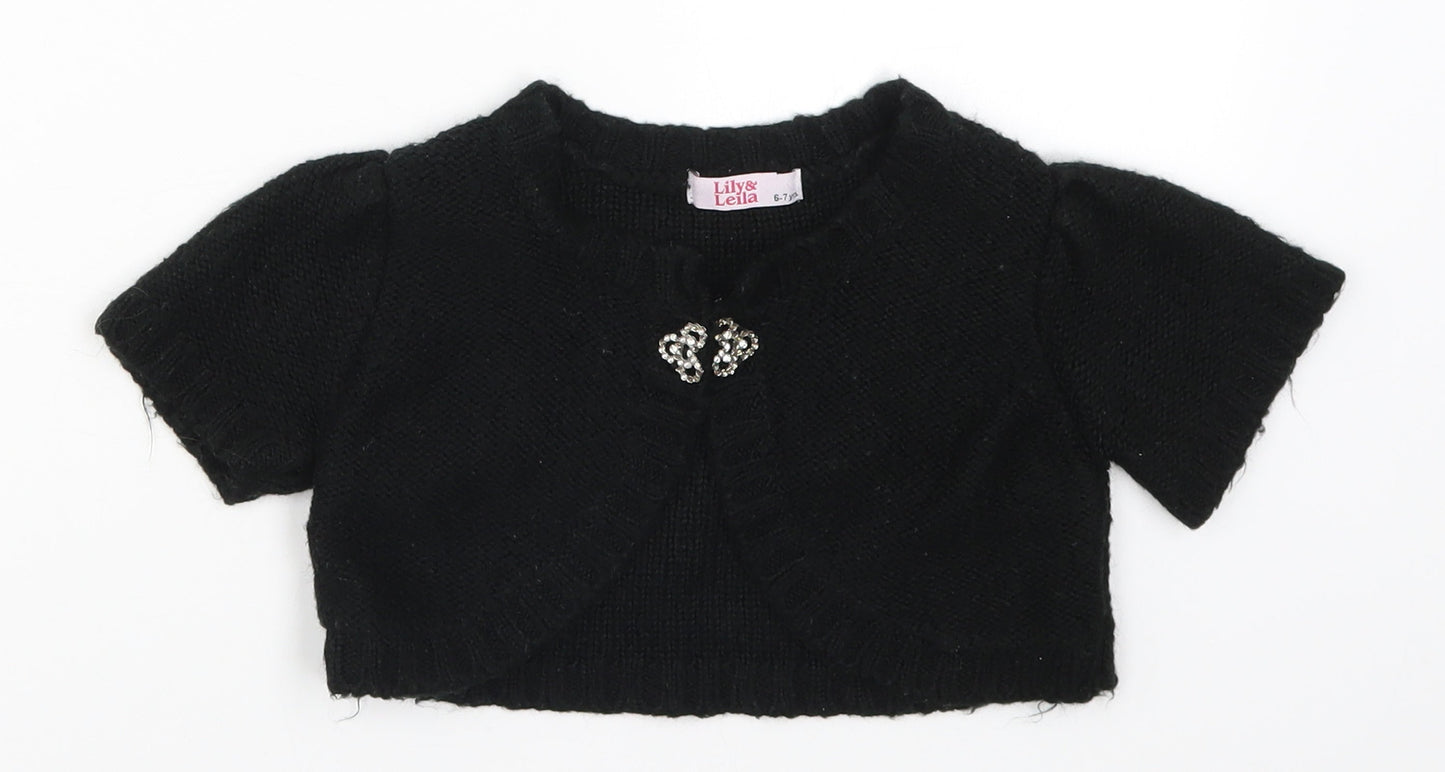 Lily & Leila Girls Black  Knit Cardigan Jumper Size 6-7 Years