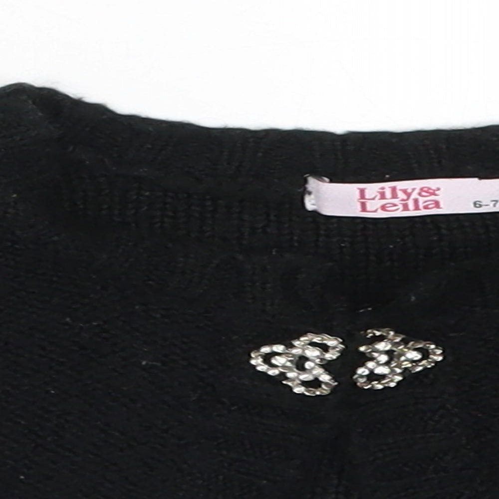 Lily & Leila Girls Black  Knit Cardigan Jumper Size 6-7 Years