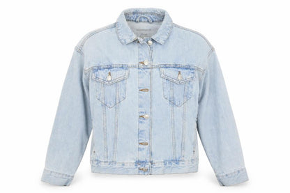 Front view of Denim Co. women’s blue denim jacket, size UK 8