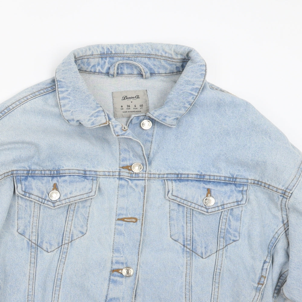 Close-up detail of Denim Co. women’s blue denim jacket, size UK 8